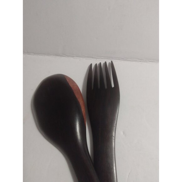 Vintage African Hand Carved Wooden Salad Fork & Spoon 12.5" Elephant  handles - Picture 9 of 10